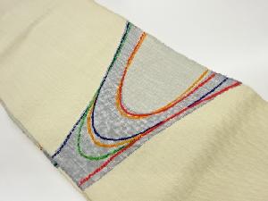 リサイクル　手織り真綿紬抽象曲線模様織出し名古屋帯